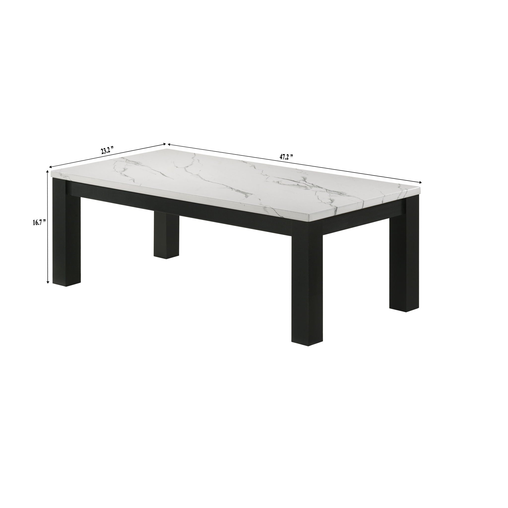 Modern 3 Piece Living Room Table Set With Faux Marble Top - Black / White
