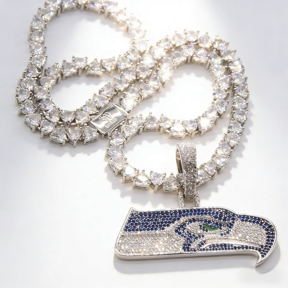 Seattle Seahawks Logo Pendant Necklace – with Heart Tennis Chain for Fans