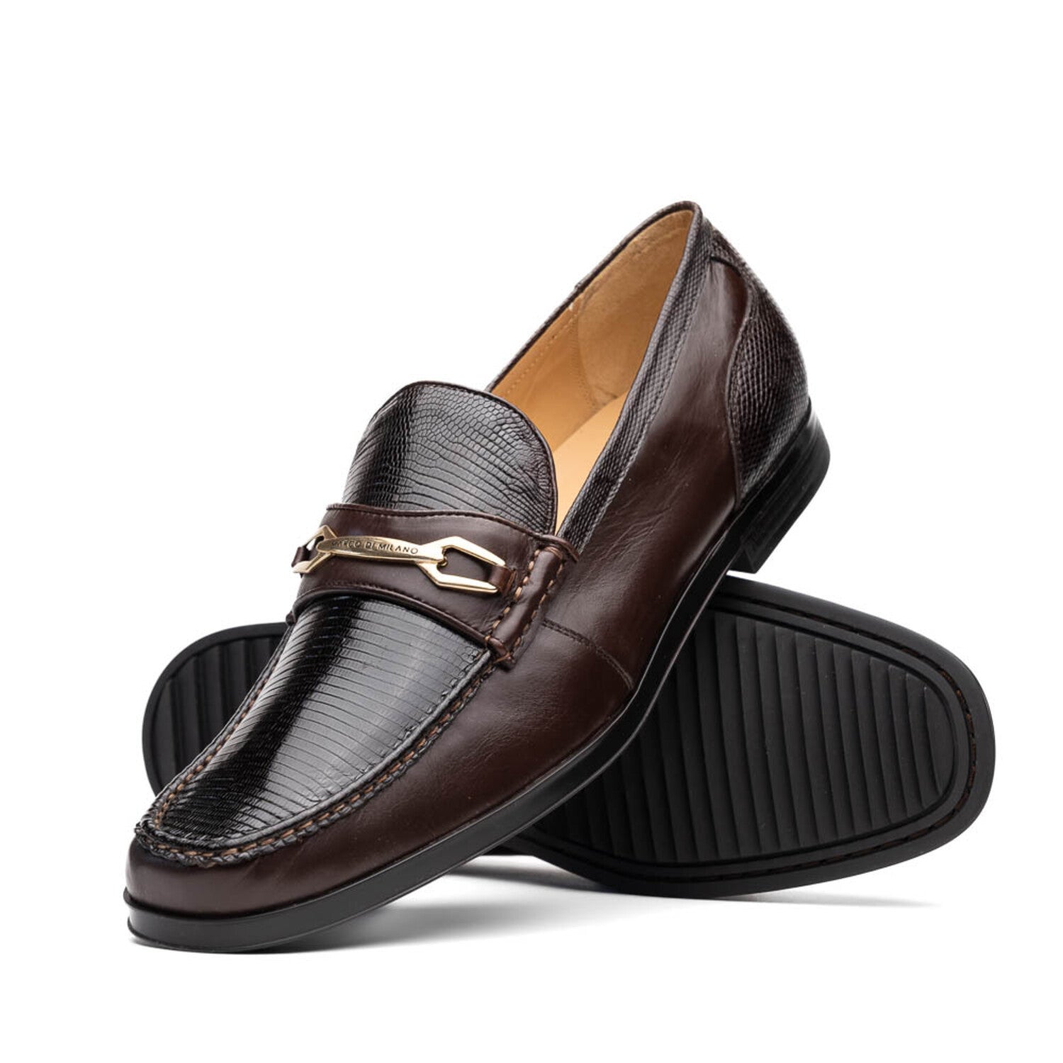 Ravello // Lizard Ring Leather Loafers // Brown