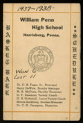 1937-38 William Penn High School Basketball 3x5 Pocket Schedule Harrisburg, PA
