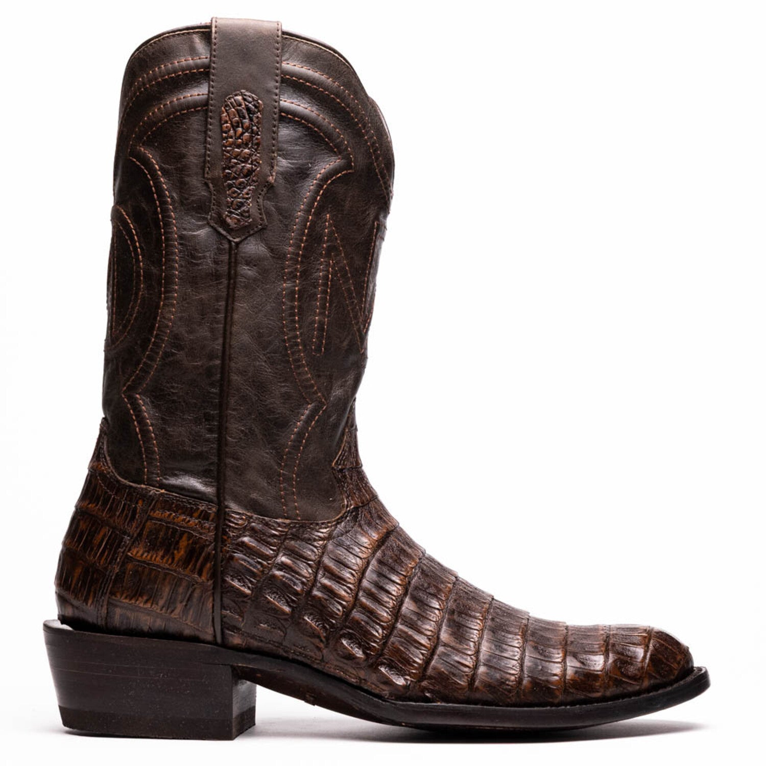 Phoenix // Caiman Belly Leather Western Boots // Aged Brown