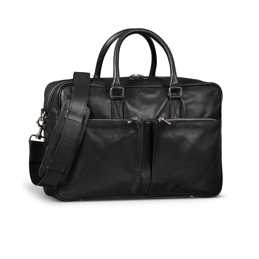Leather Briefcase Slim 17" // Black