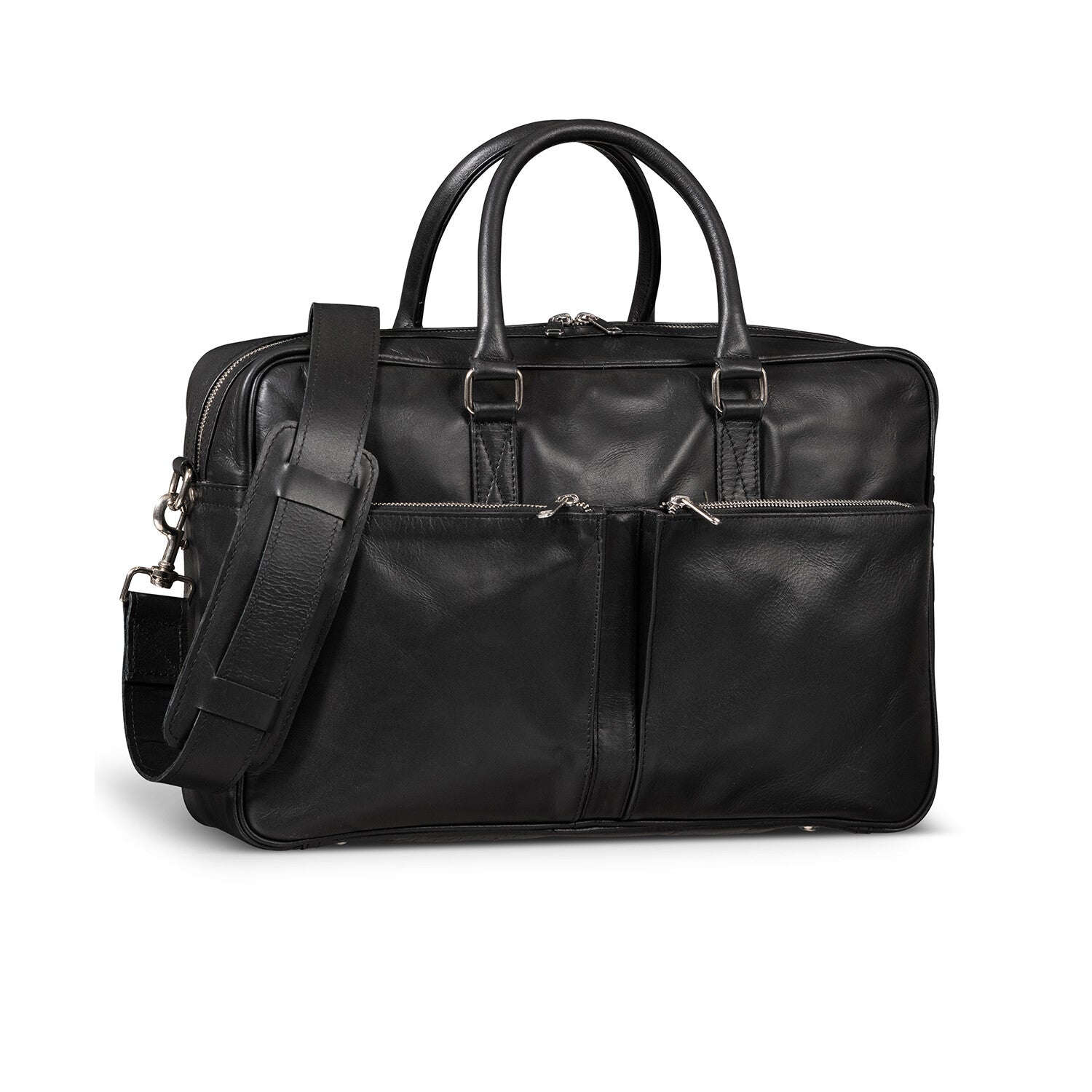 Leather Briefcase Slim 17" // Black