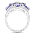 3.24 Carat Genuine Tanzanite and White Topaz .925 Sterling Silver Ring