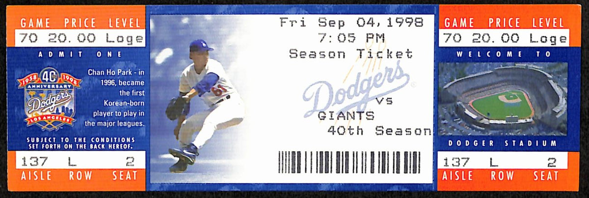 Barry Bonds Sets NL Record 15x Reaching Base Full Ticket Giants 9/4/1998 187536