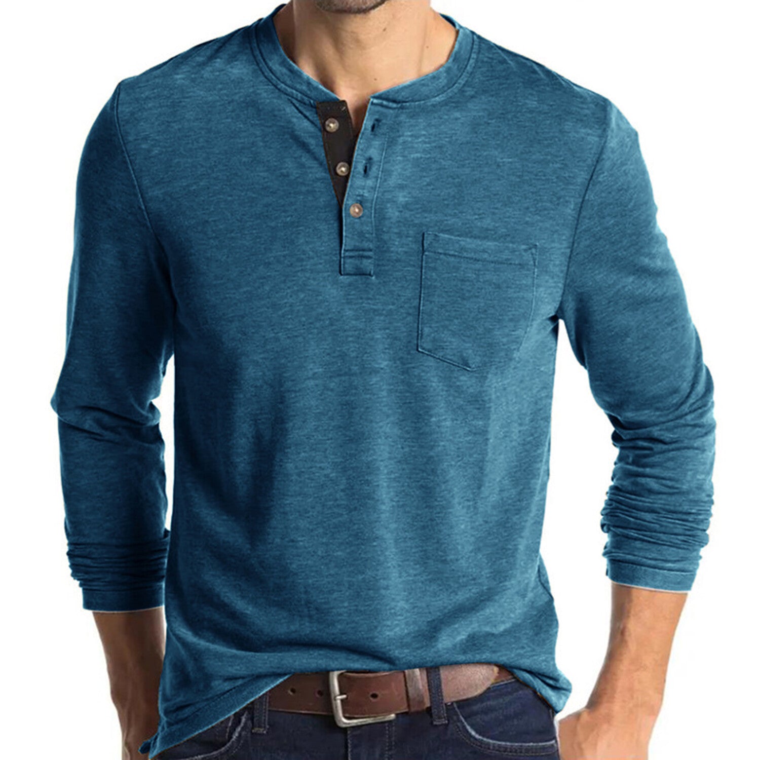 Pocket Henley Long Sleeve // Blue