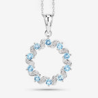 1.30 Carat Genuine Swiss Blue Topaz and White Topaz .925 Sterling Silver Pendant