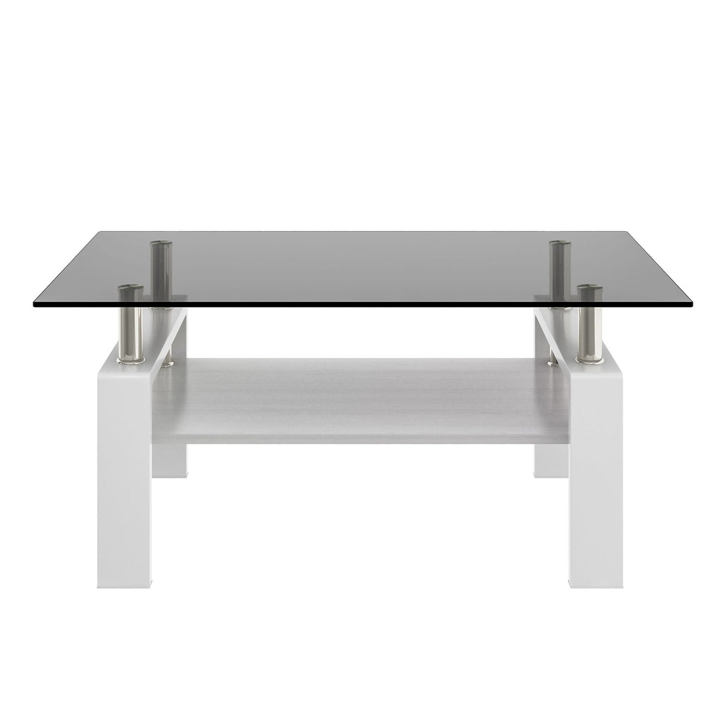 Modern Rectangular Coffee Table With Tempered Transparent