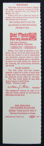 1982 Phillies vs. New York Mets Full Ticket at Veterans Stadium