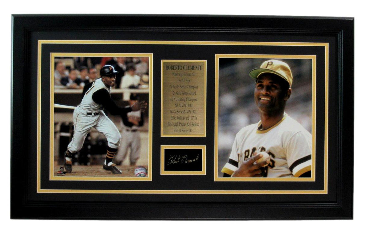 Roberto Clemente Laser Engraved Signature w/ Photo Collage Pirates Framed 191615
