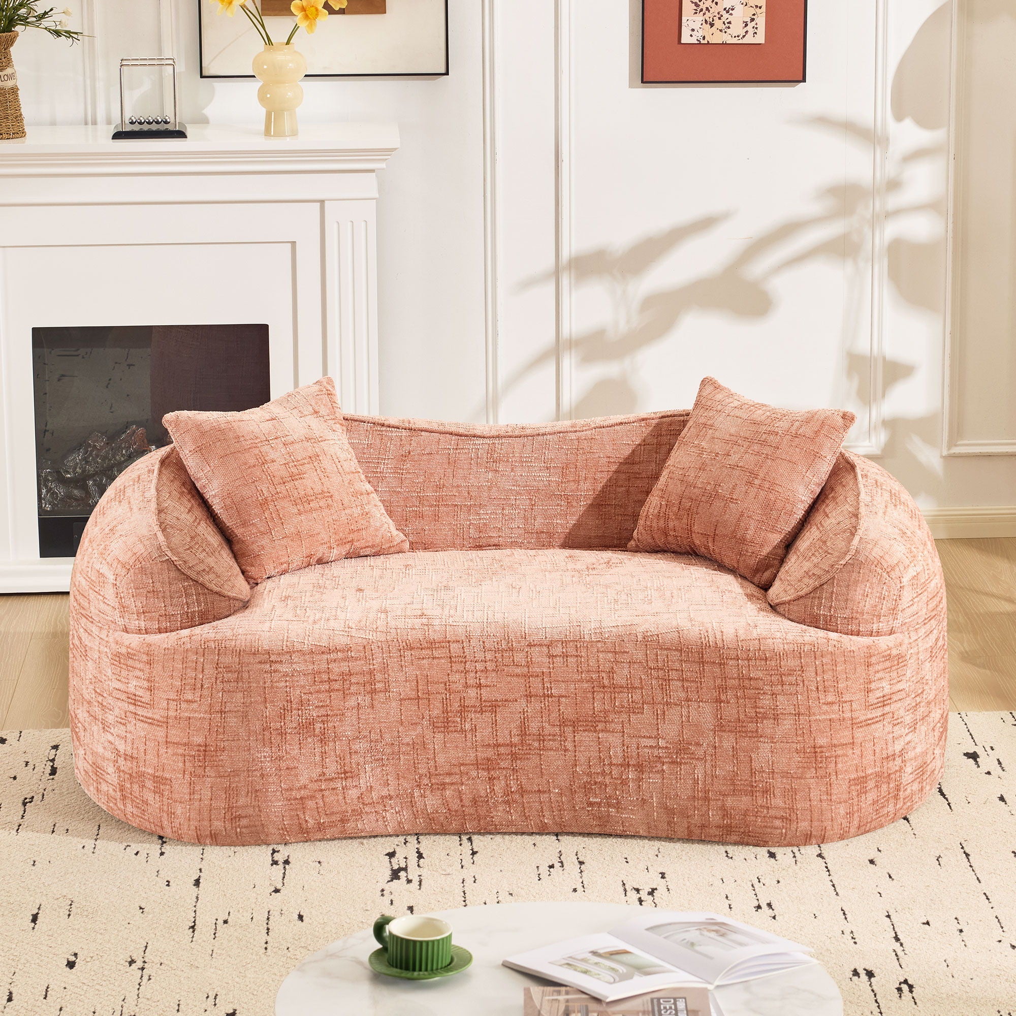 Curved 2 Person Compress Sofa With Armrests