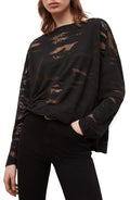 AllSaints Rita Devore Semisheer Blouse in Black, Size Small
