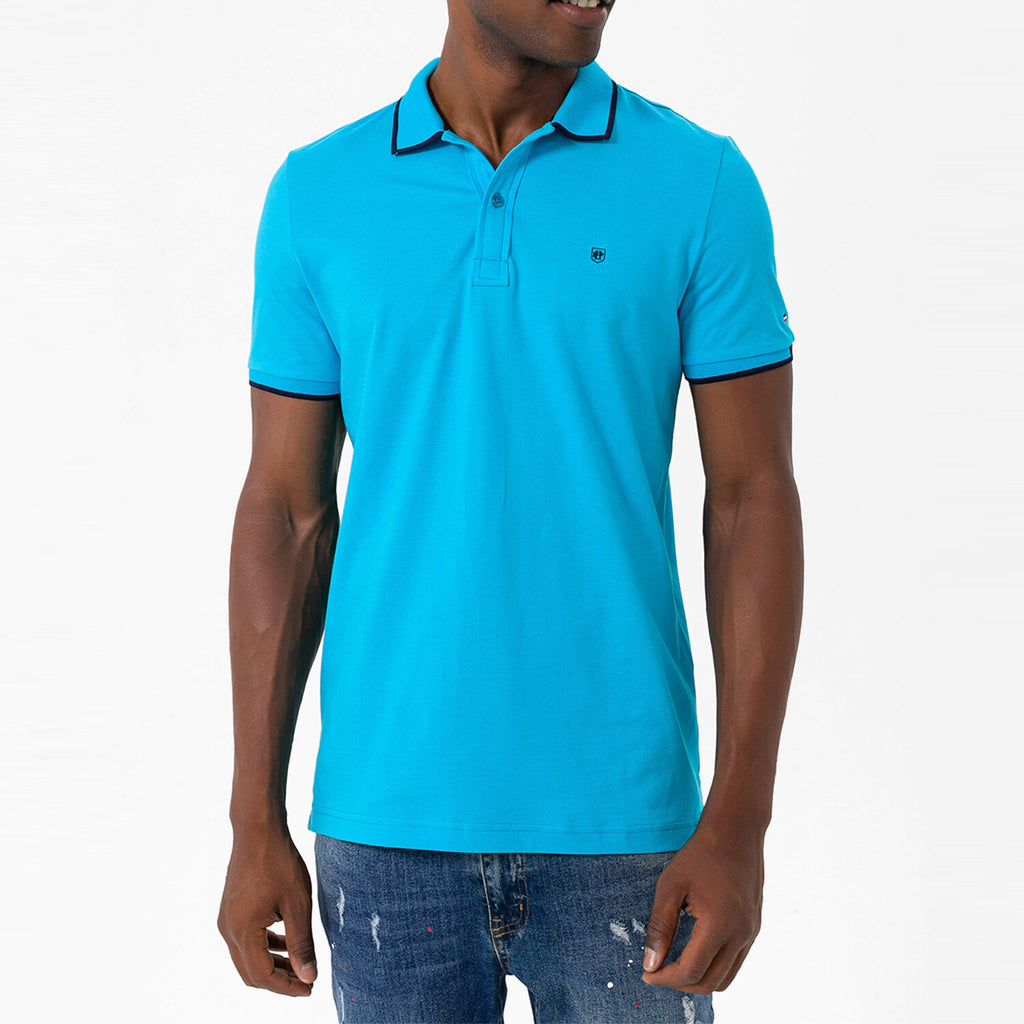 Marcelo Short Sleeve Polo Shirt // Turquoise + Navy