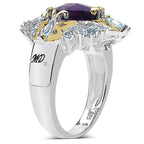 3.91 Carat Genuine Amethyst, Blue Topaz & White Diamond .925 Sterling Silver Ring