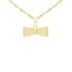Cubic Zirconia Bow Tie Pendant 14K Gold Filled Necklace Set