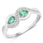 0.35 Carat Genuine Zambian Emerald and White Diamond 14K White Gold Ring