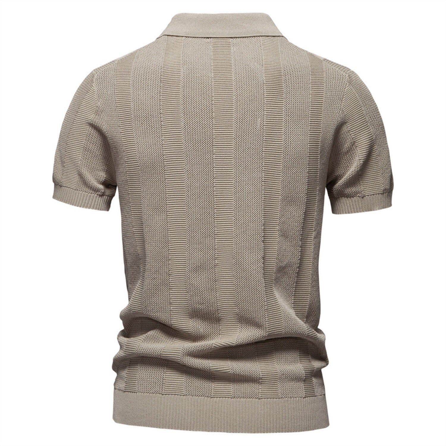 Vertical Striped Knit Polo Shirt // Apricot