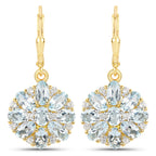 18K Yellow Gold Plated 4.58 Carat Genuine Blue Topaz and White Topaz .925 Sterling Silver Earrings