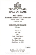 Mike McCormack HOF Autographed Goal Line Art GLAC Postcard Browns JSA