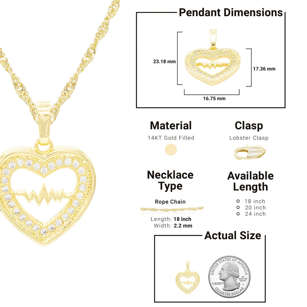 Cubic Zirconia 14K Gold Filled Pulsing Heart Pendant Necklace Set