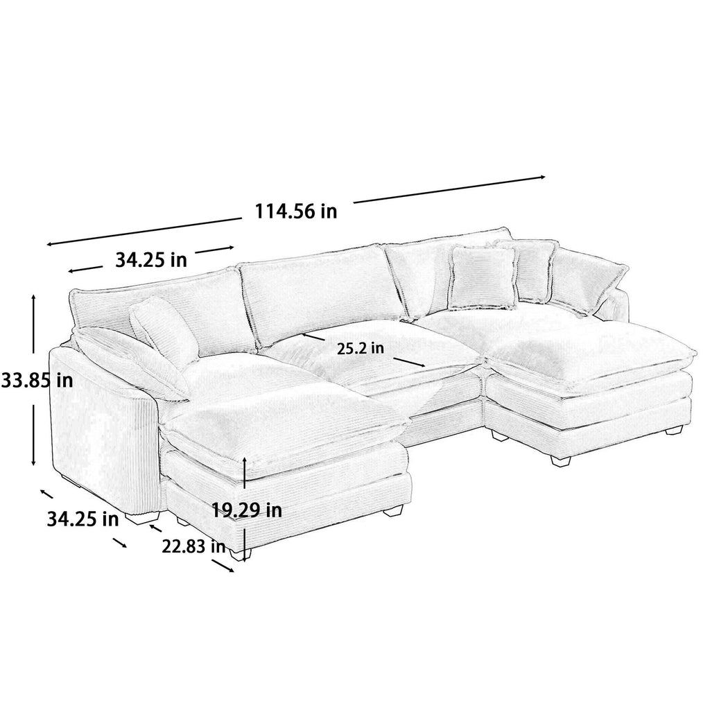Modern Oversized Modular Cushion Sofa With Ottoman