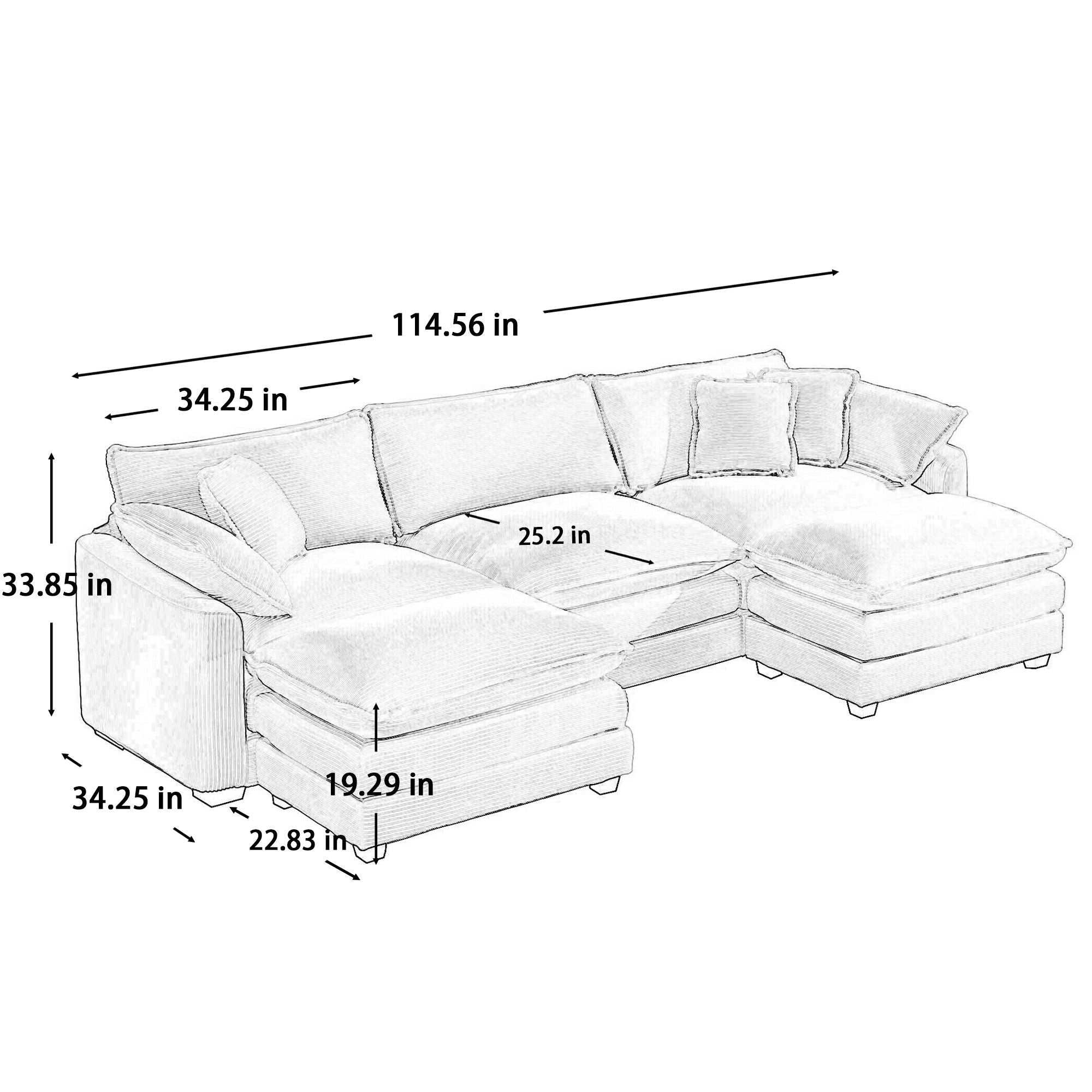 Modern Oversized Modular Cushion Sofa With Ottoman