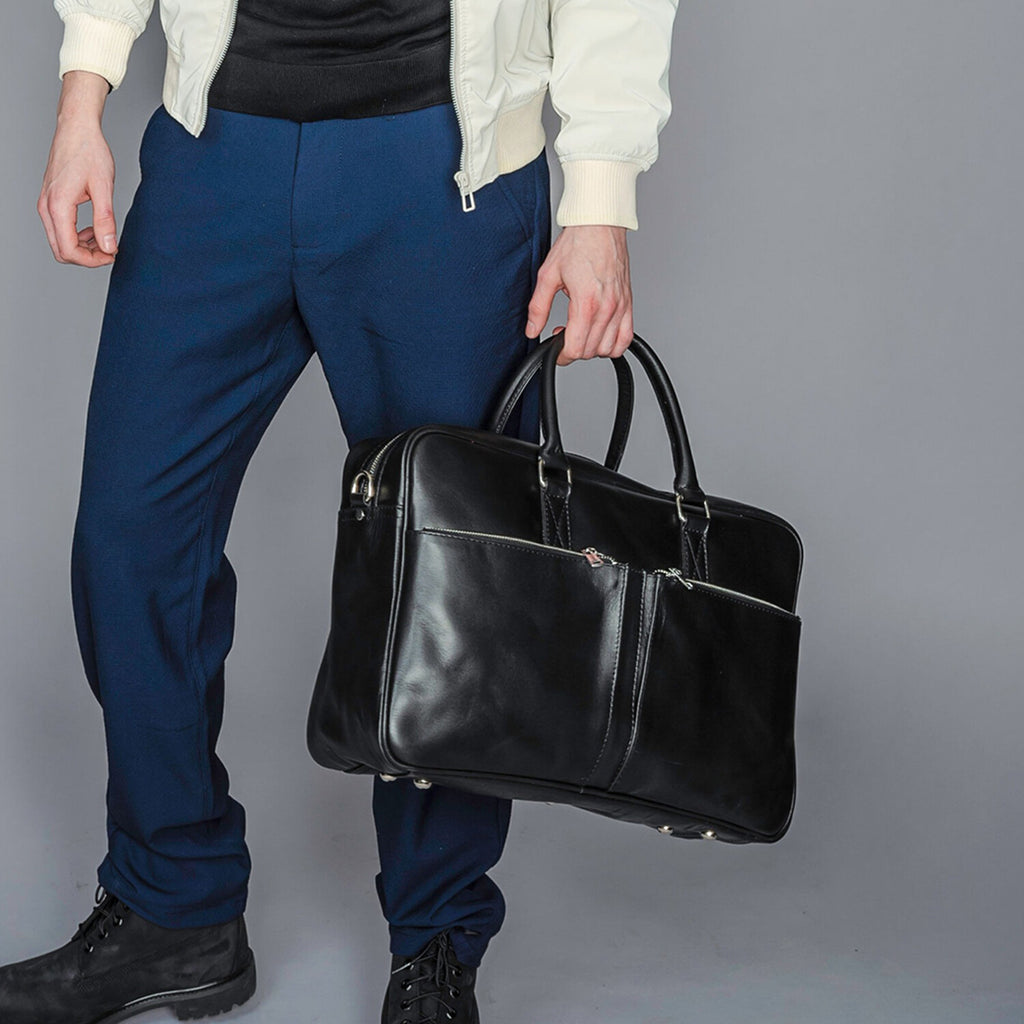 Leather Briefcase Slim 17" // Black