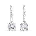 14K White 1/2 Cttw Round Diamond Halo Dangle Hook Earring - (H-I Color, SI2-I1 Clarity)