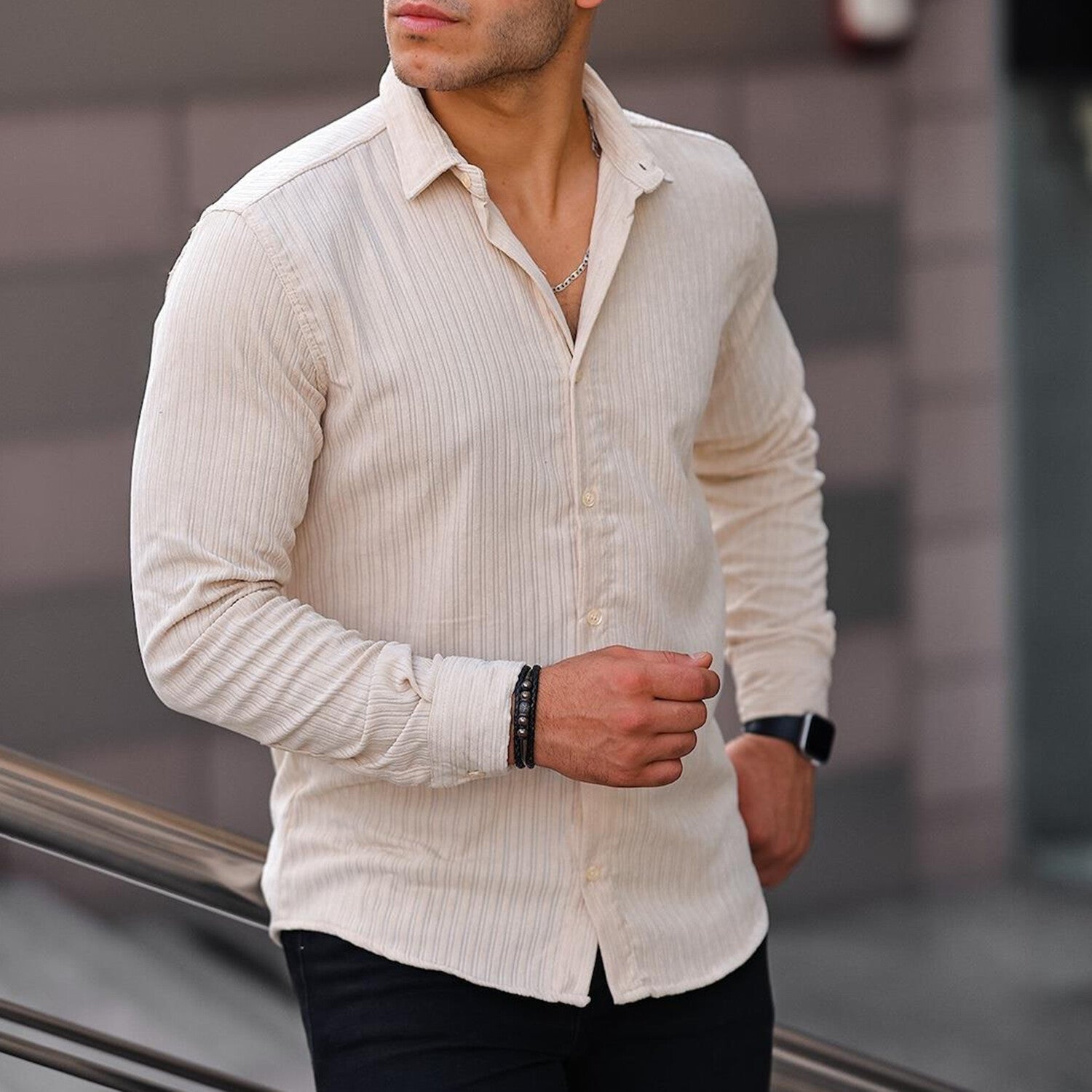 Premium Striped Corduroy Shirt // Cream