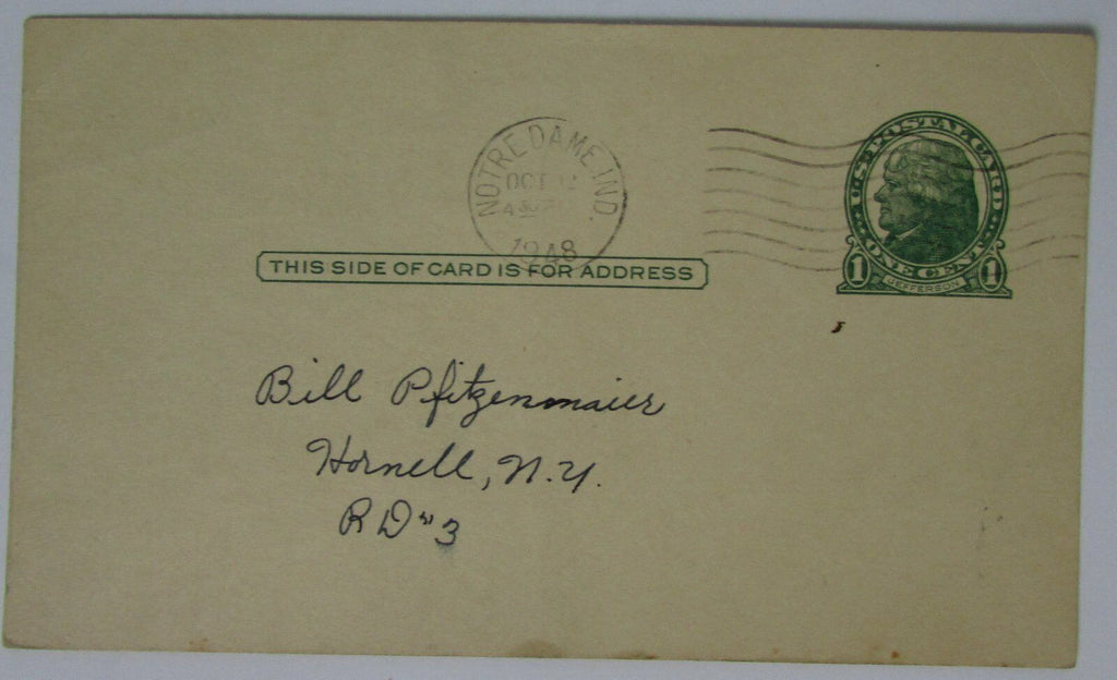Bill Fischer Notre Dame Fighting Irish  CFB HOF Signed 1949 GPC Postcard 144793