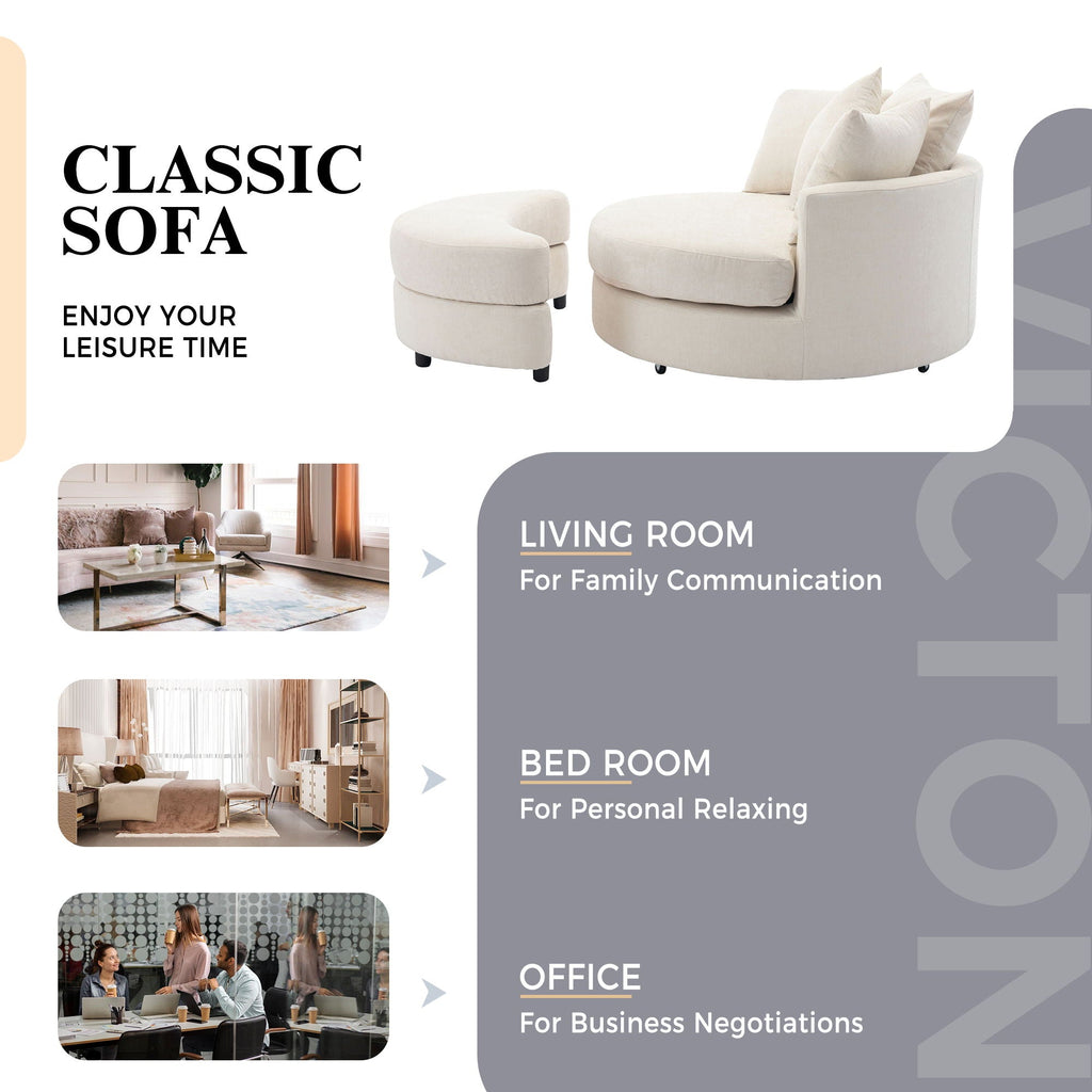 360° Swivel Accent Barrel Chair With Storage Ottoman & 4 Pillows, Modern Leisure Chair Round Accent For Living Room