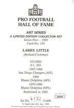Larry Little HOF Autographed/Inscr Goal Line Art GLAC Postcard Dolphins JSA