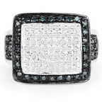 0.64 Carat Genuine White Diamond and Blue Diamond .925 Sterling Silver Ring