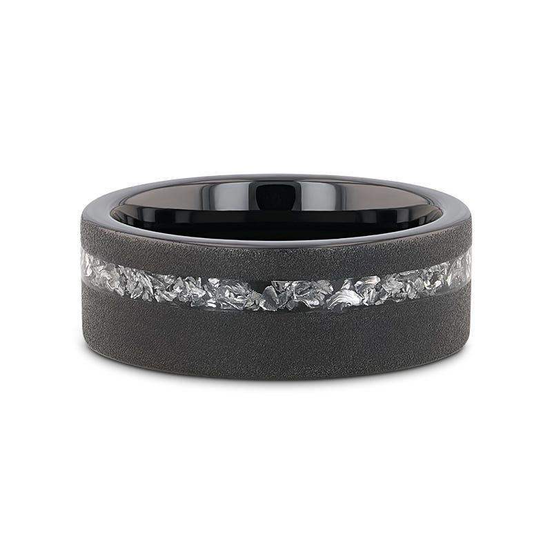 ABYSS Sandblasted Black Tungsten Ring with Meteorite Fragments Inlay – 8mm
