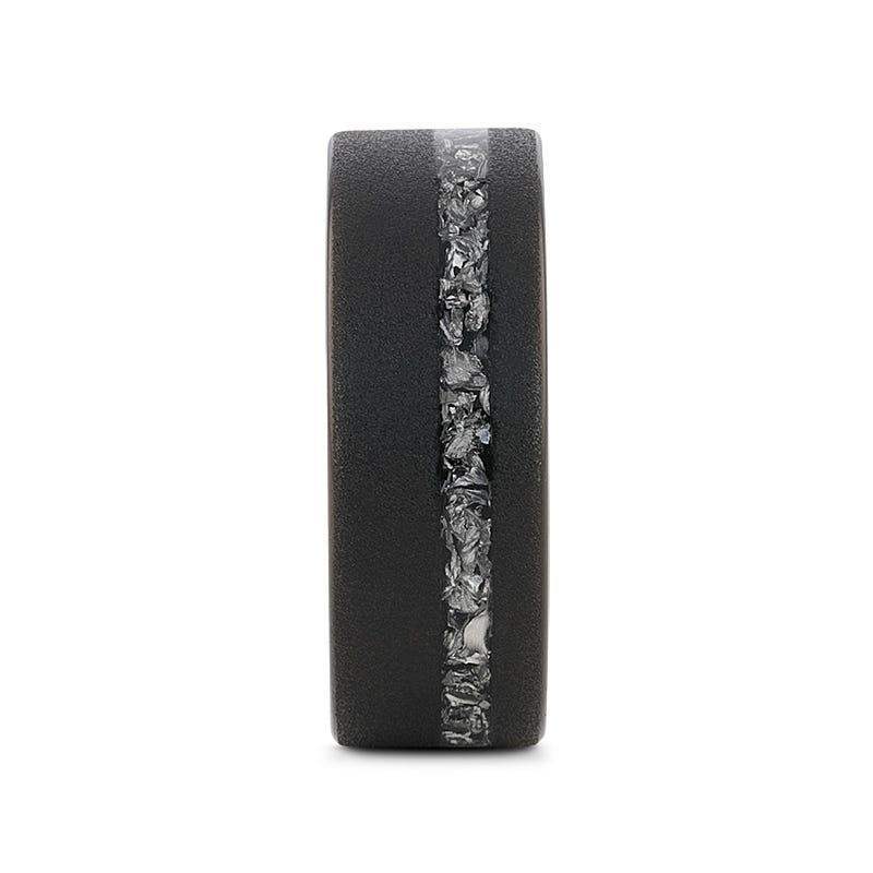 ABYSS Sandblasted Black Tungsten Ring with Meteorite Fragments Inlay – 8mm