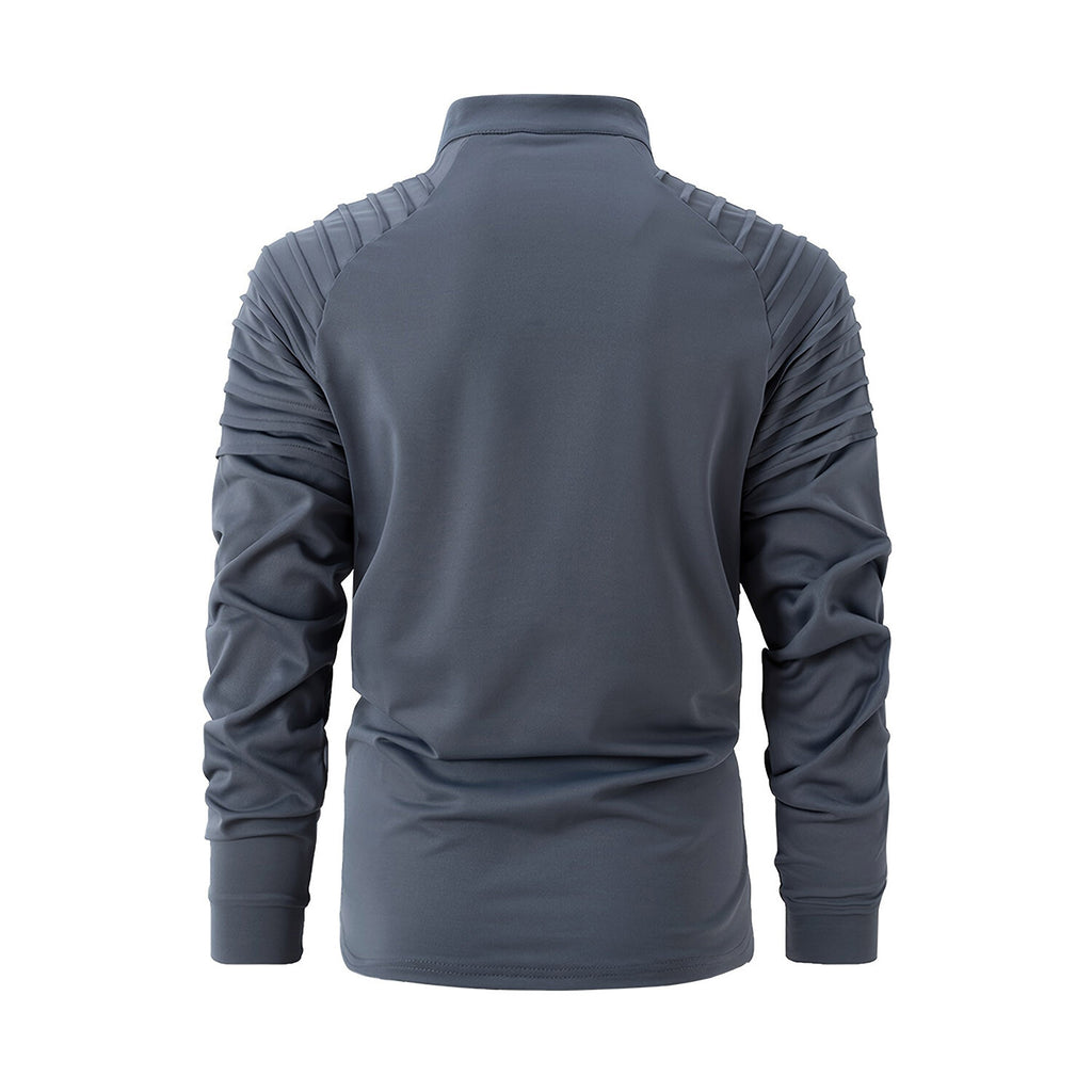 Quarter-Zip Long Sleeve Shoulder Ribbed Shirt // Gray