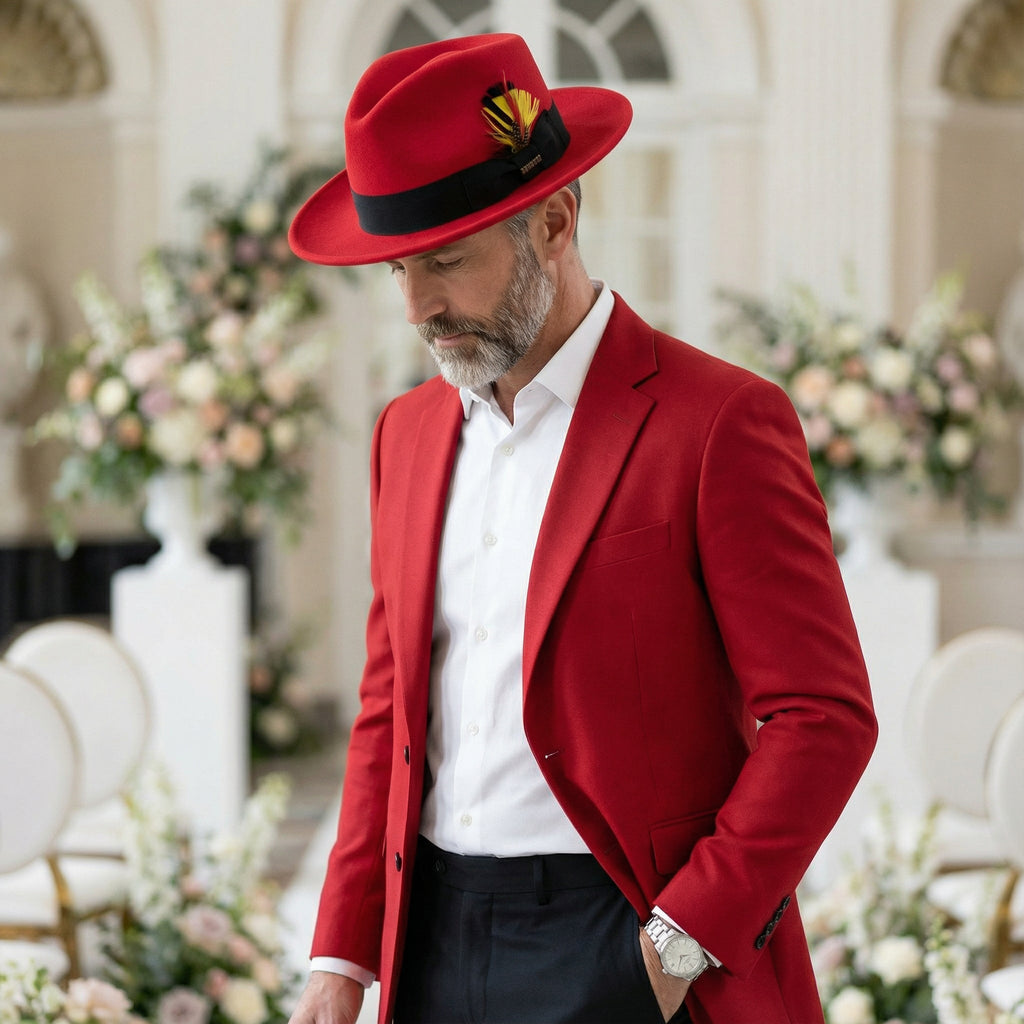 Red/Black Crushable Wool Felt Fedora Hat for Men – 100% Australian Wool