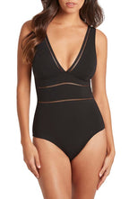 Sea Level Spliced Plunge One-Piece in Black, Size 8 Us