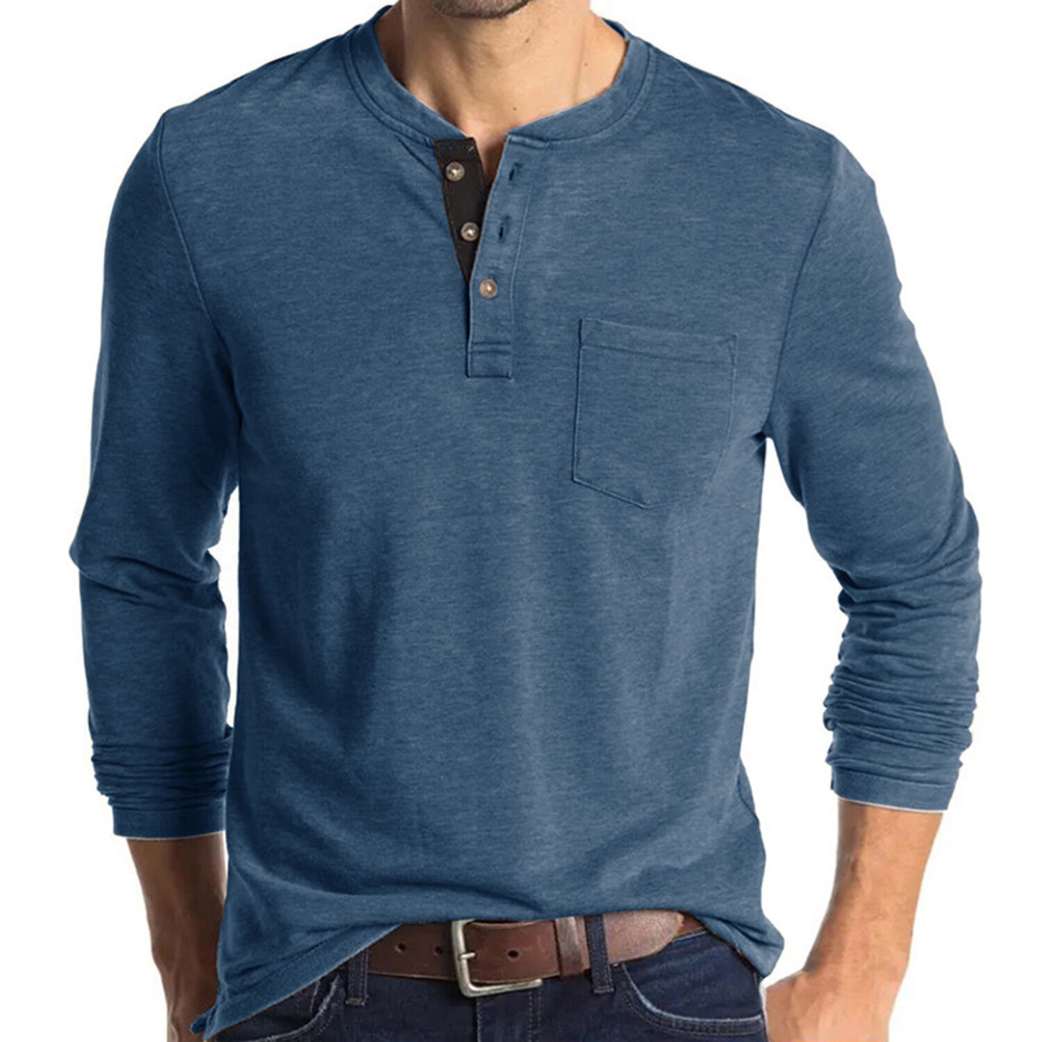 Pocket Henley Long Sleeve // Denim blue