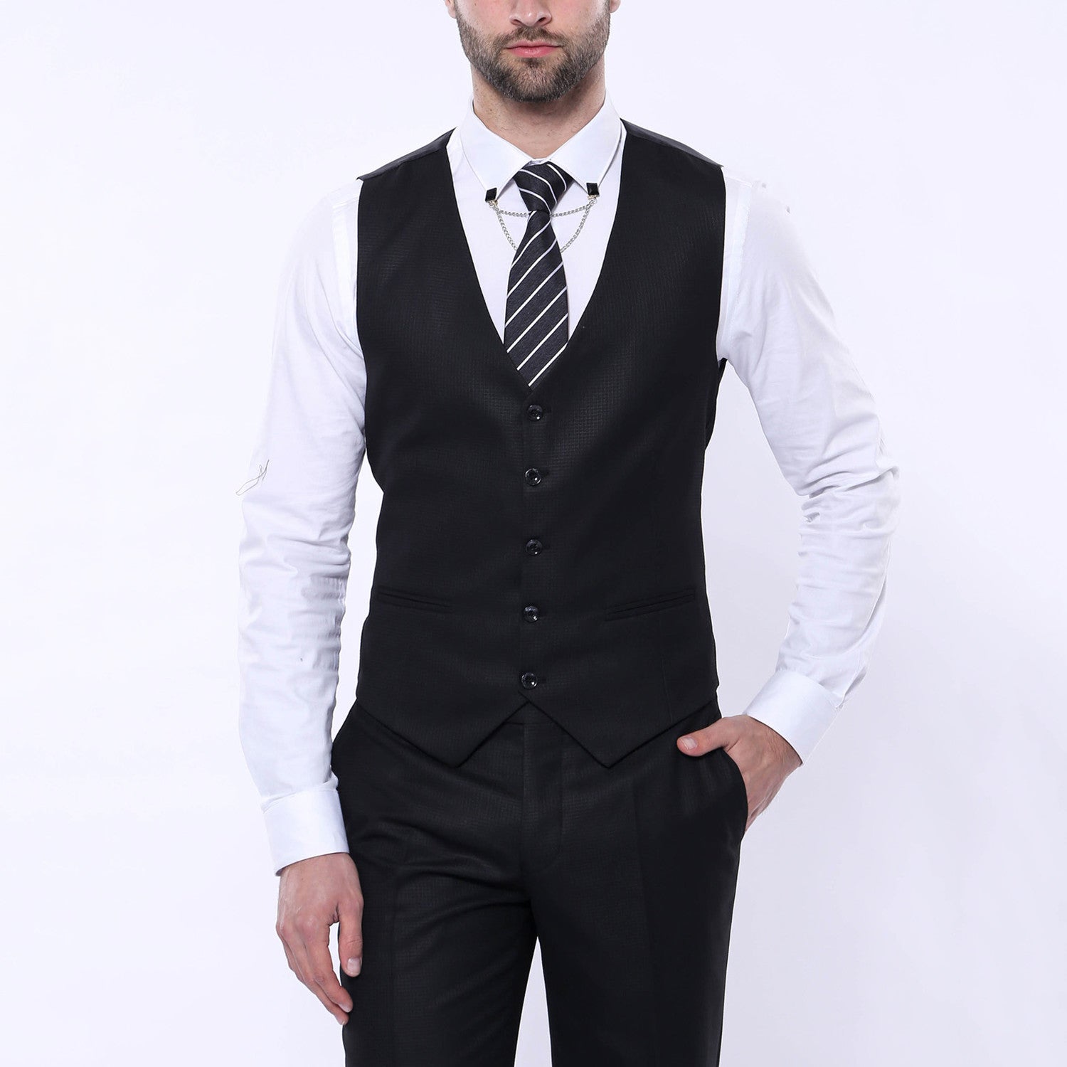 Levi 3-Piece Checkered Slim Fit Suit // Black