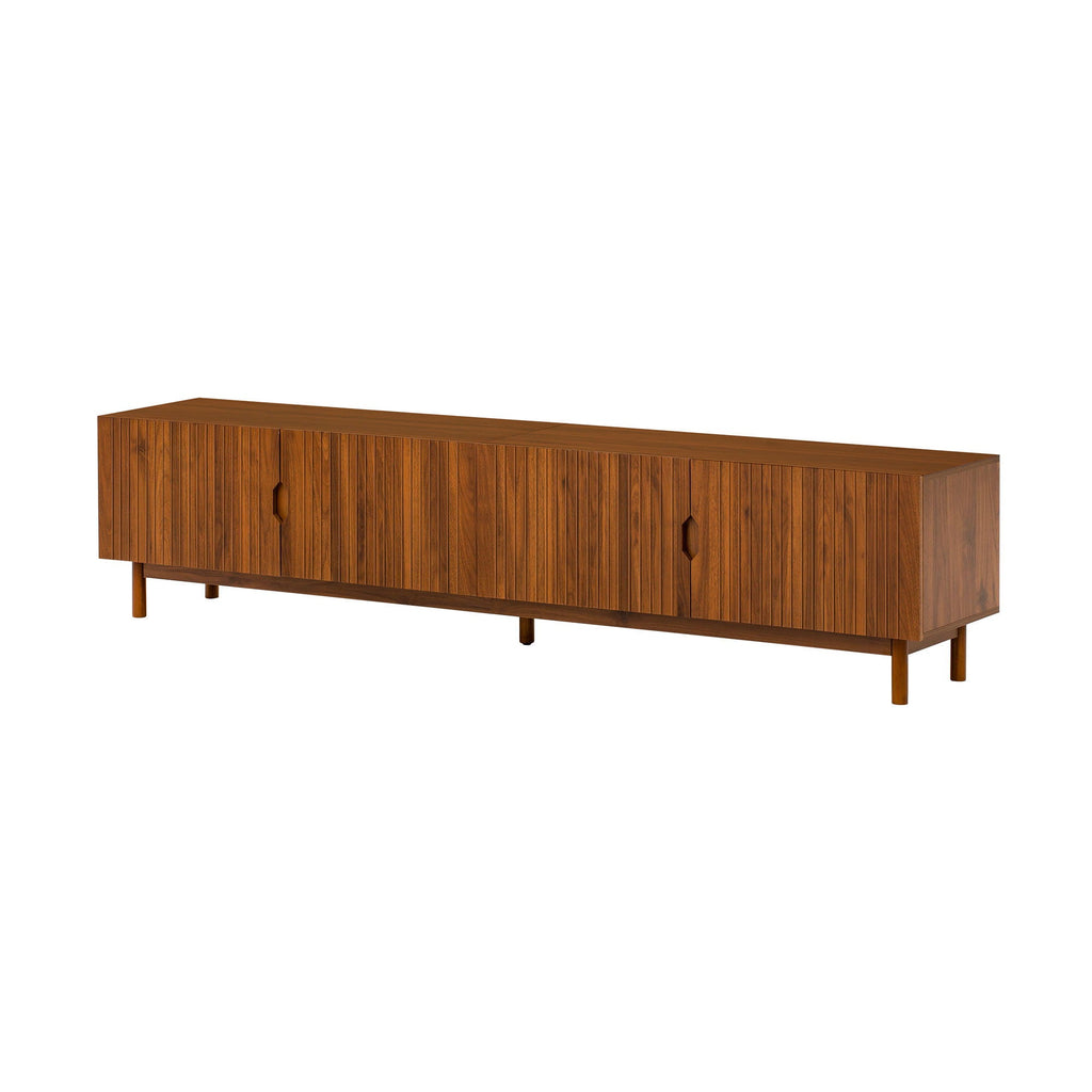 TV Stand With Legs, Media Console, 4 Cabinets - Natural Wood