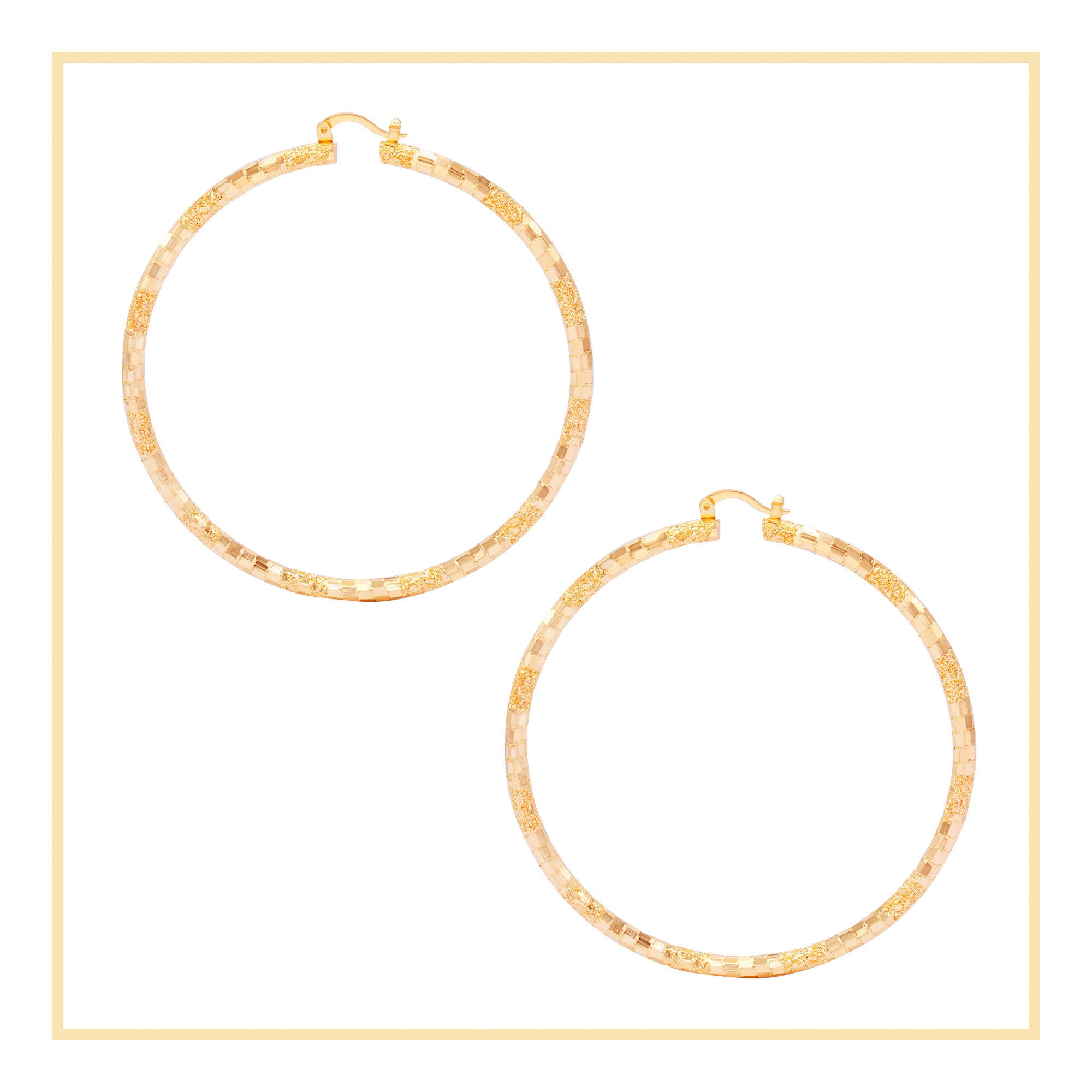 14K Gold-Filled Box Textured Cut Hoop Women Earrings 4 mm Thick 25-80 mm