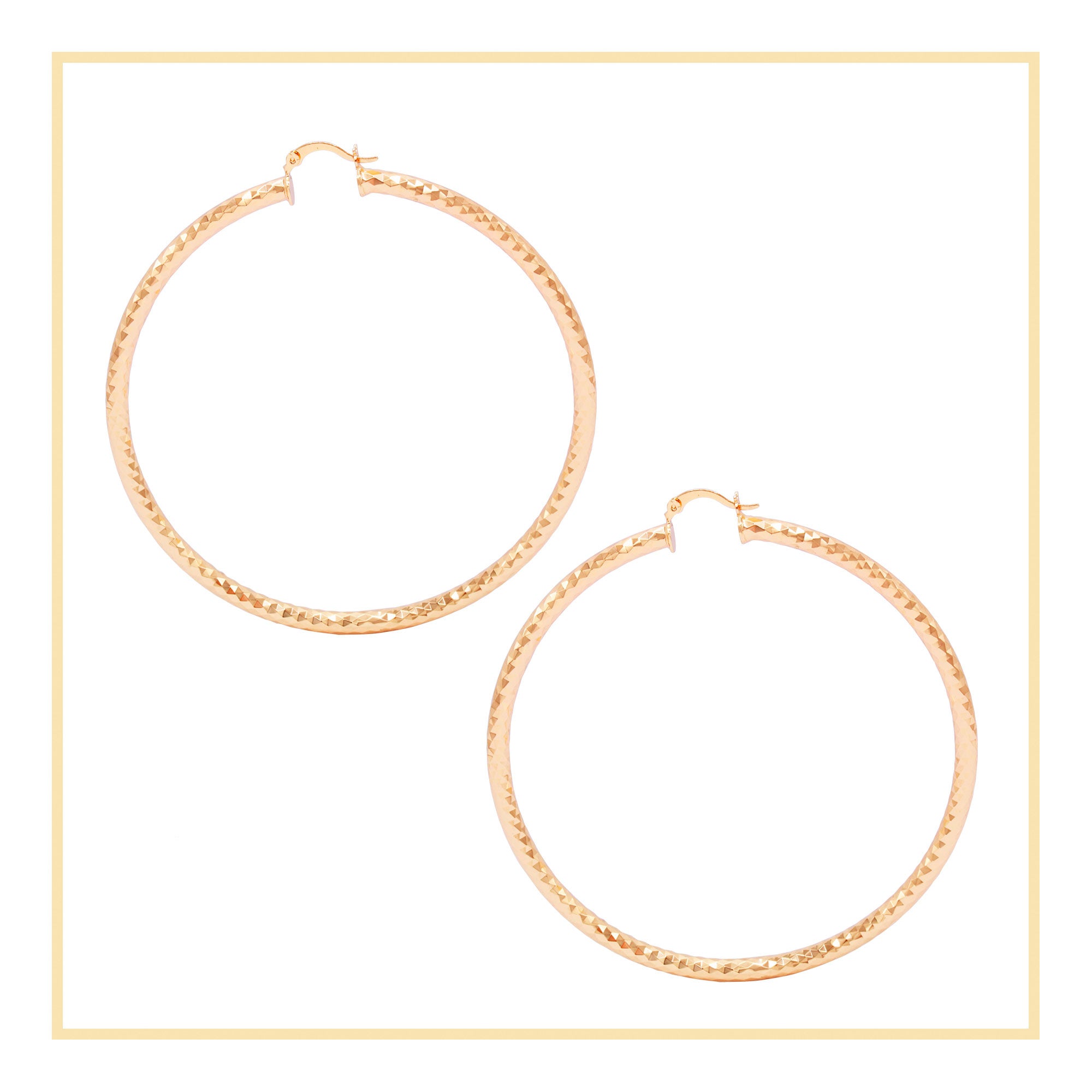 Tri Cut 14K Gold-Filled Hoop Women Earrings 4 mm Thick 25-80 mm