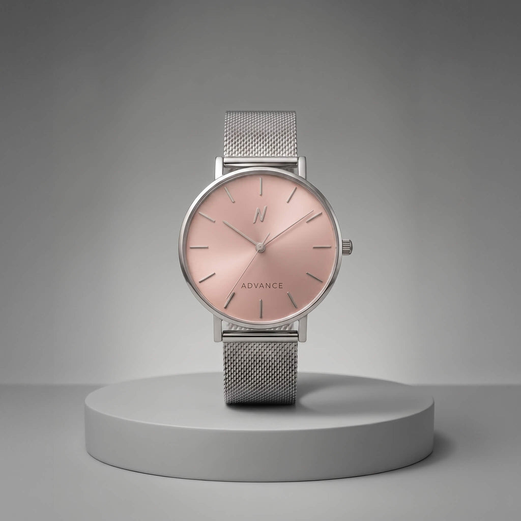 NCMPRBL Advance Rose Clay Quartz 36MM Milanese Mesh Watch