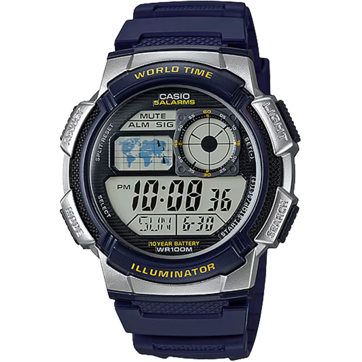 Casio Men's Blue Digital Watch with World Time Display - AE-1000W-2A2