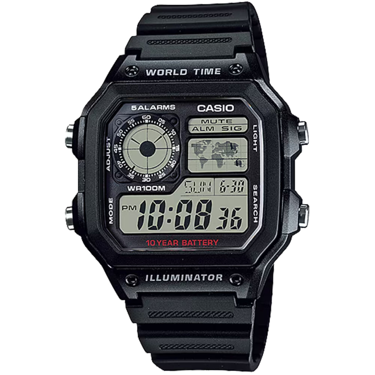 Casio Men's Multi-Function Digital World Time Watch - AE-1200WH-1AV