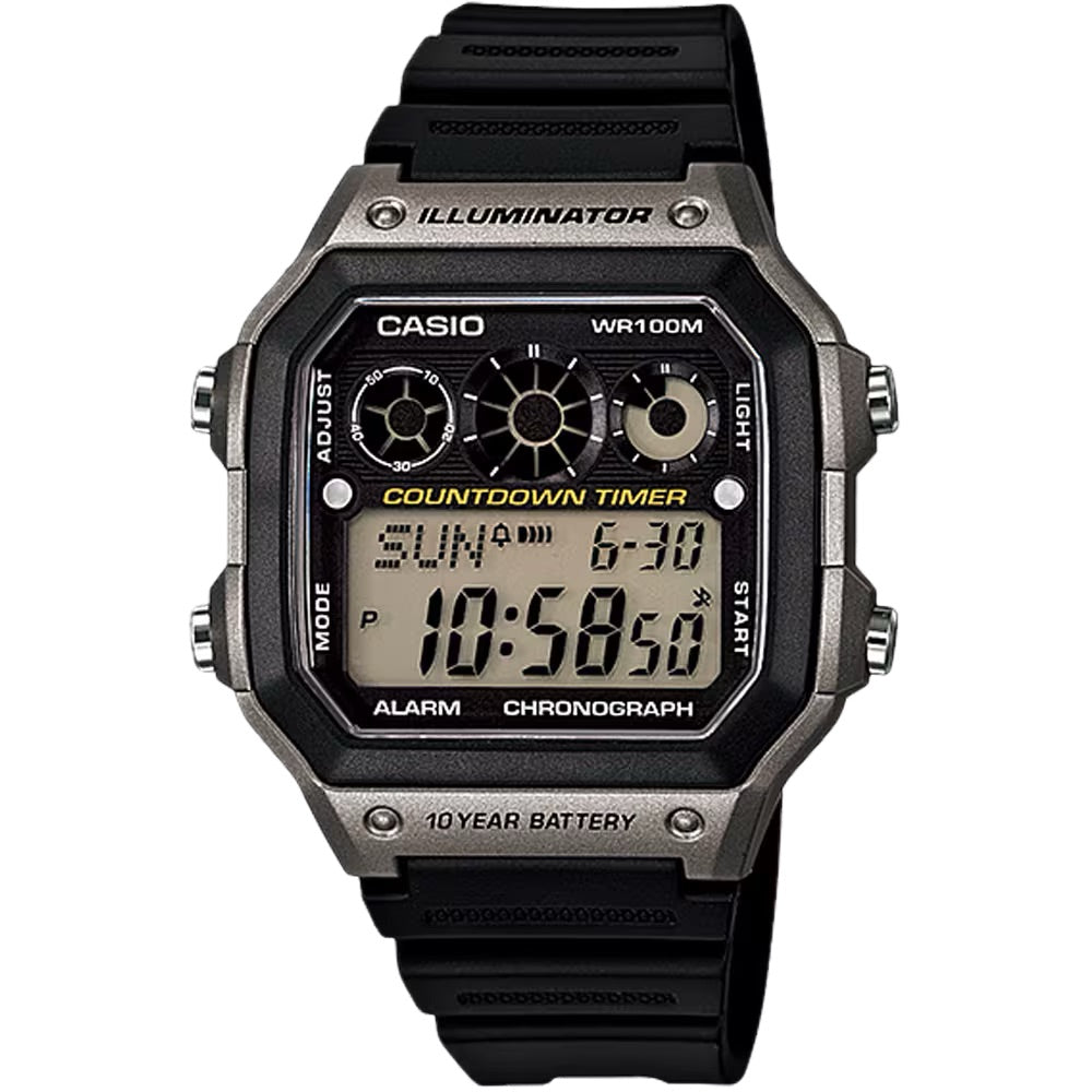Casio Men's Digital Illuminator Black and Grey Digital Watch - AE-1300WH-8AV