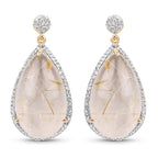 14K Yellow Gold Plated 35.15 Carat Genuine Golden Rutile and White Topaz .925 Sterling Silver Earrings