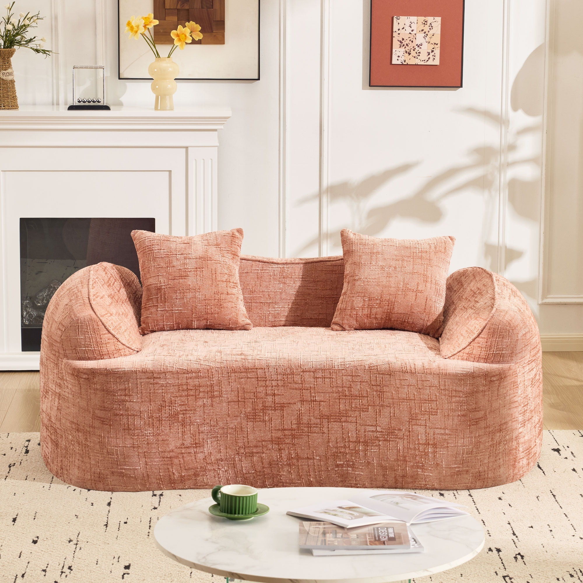 Curved 2 Person Compress Sofa With Armrests