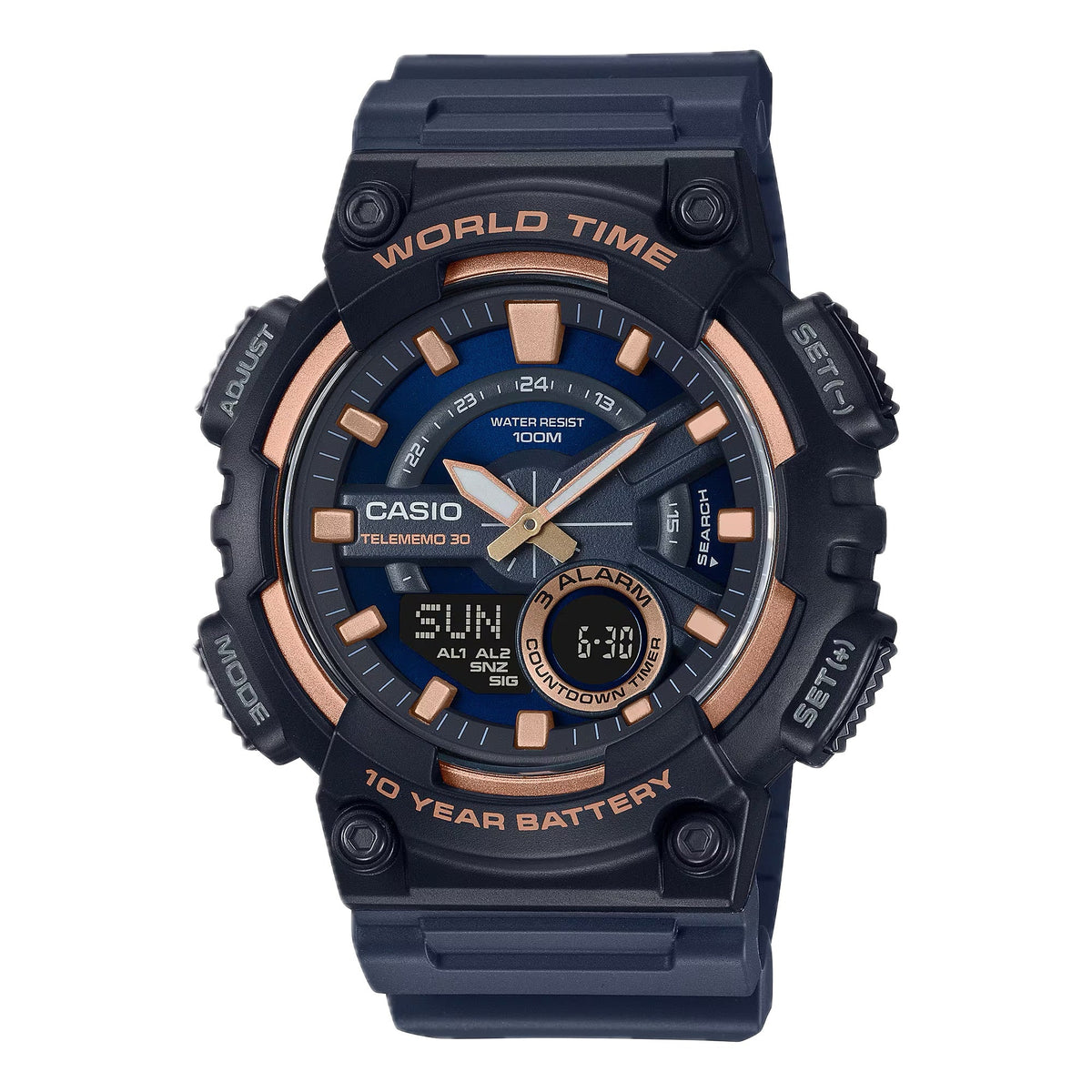 Casio Men's Analog-Digital Sport Watch with Blue and Rose Gold Dial - AEQ-110W-2A3V